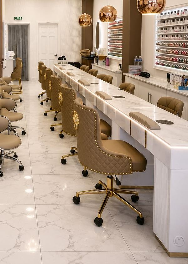 The nail bar with a wall of polish colours